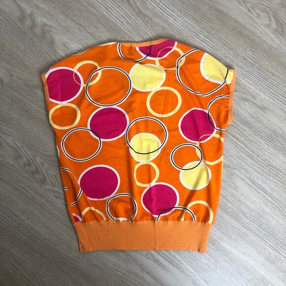 Vintage vibrant orange circle print retro abstract dolman short sleeve top - Picture 3 of 4
